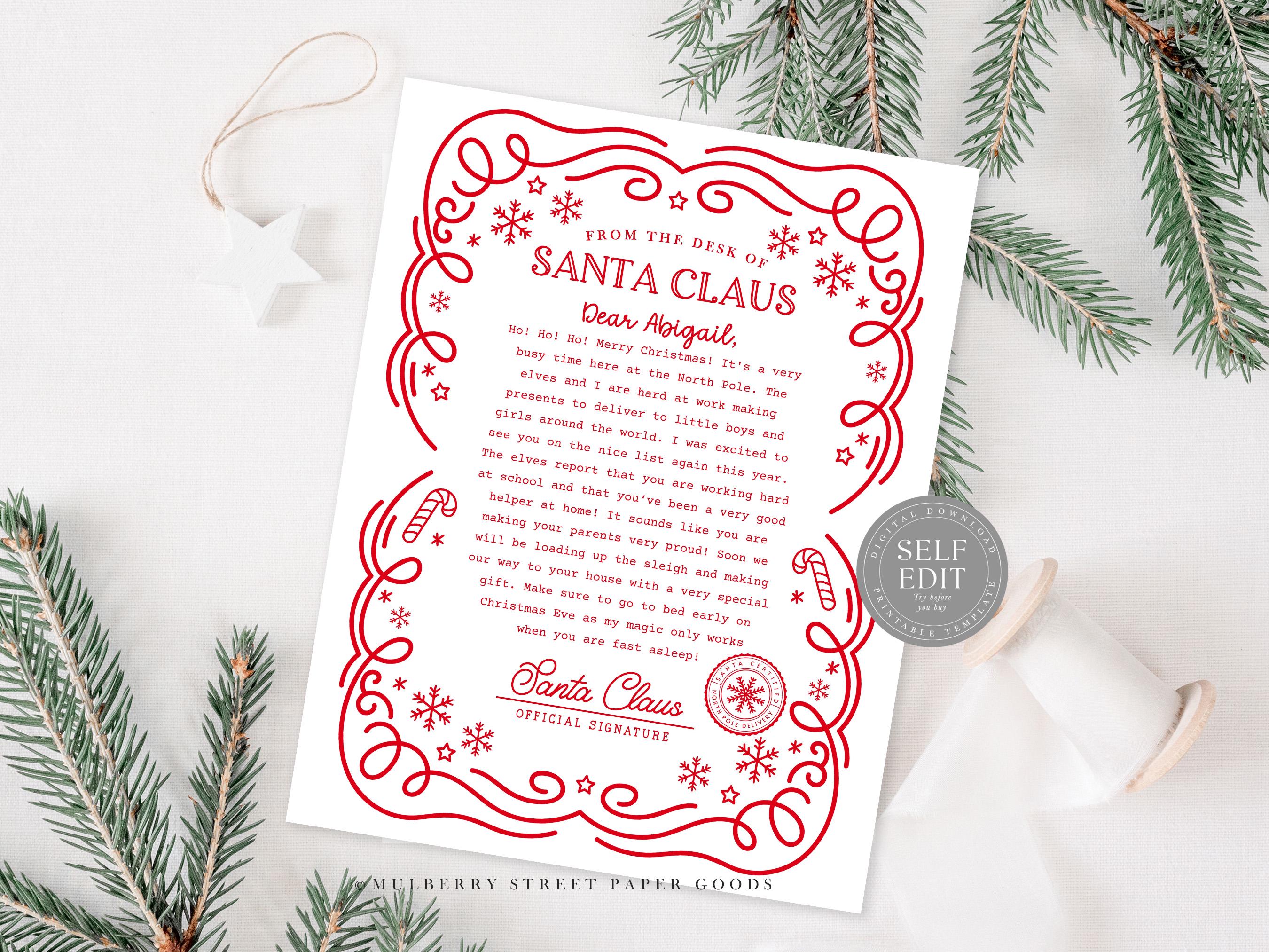 Editable Letter From Santa Canva Template Personalized Santa Claus ...