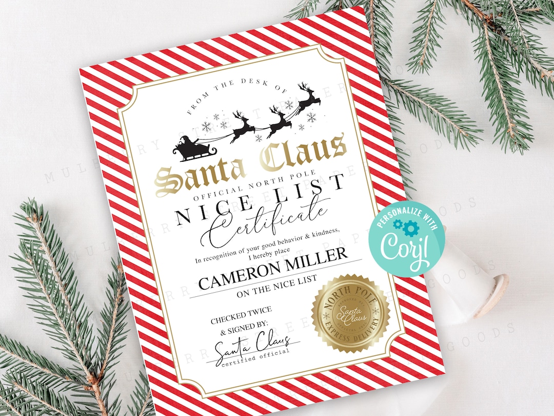 Official Santa's Nice List Certificate Printable, Editable North Pole ...