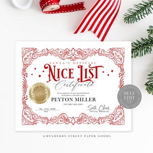 Modello di certificato ufficiale della lista dei buoni di Babbo Natale Canva Modello di lista dei buoni modificabile Lettera di Babbo Natale Lista dei buoni personalizzata stampabile di Natale Corjl