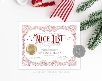 Santa's Official Nice List Certificate Canva Template Editable Nice List Letter From Santa Christmas Printable Personalized Nice List Corjl