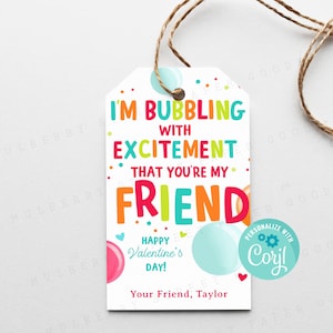 Printable Bubbling with Excitement that You're My Friend Valentine Card, Instant Download Bubble Valentine's Day Card, Classroom Valentine