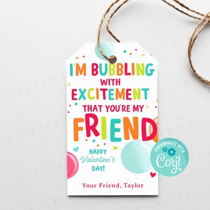 Printable Bubbling with Excitement that You're My Friend Valentine Card, Instant Download Bubble Valentine's Day Card, Classroom Valentine