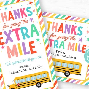 Printable Bus Driver Thank You Gift Tag, Editable Thanks for Going the Extra Mile Gift Tag, Instant Download Bus Driver Gift Tag
