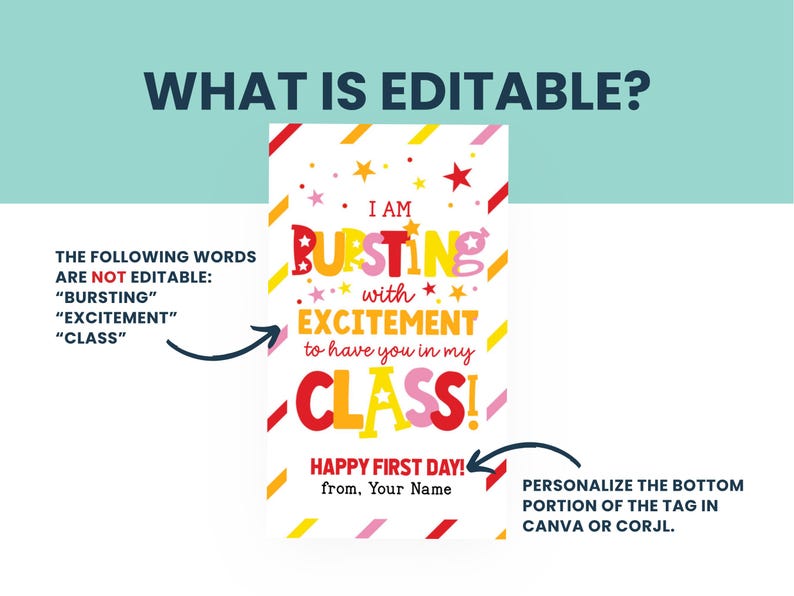 Back to School Gift Tag Canva Template Bursting With Excitement to Have ...