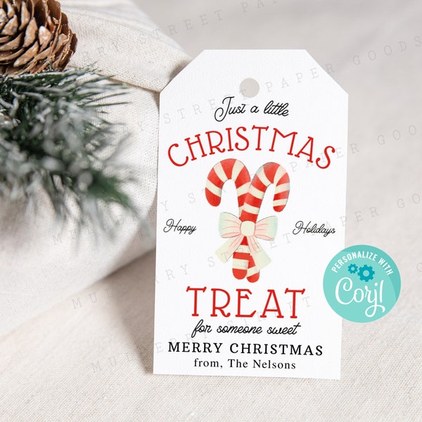 Printable Christmas Treat Gift Tag, Candy Cane Christmas Bag Tag, Editable with Corjl, DIY Christmas Tag Printable, Instant Download