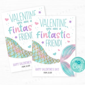 Carte Saint-Valentin sirène imprimable Vous êtes un ami fintastic carte Saint-Valentin classe enfants modifiable Saint-Valentin Corjl bricolage fête de la Saint-Valentin