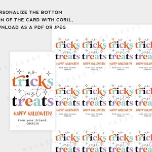 Printable No Tricks Just Treats Happy Halloween Gift Tag, Halloween ...