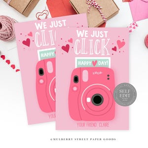 Druckbare Sofort-Kamera-Valentinstag-Karte Vorlage Sofort-Download Wir klicken nur Valentinstag Karte Klassenzimmer Valentine Party Favor Corjl
