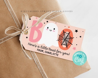 Halloween Printable Tag Pink Halloween Boo Tag Halloween Party Favor Tag Halloween Trick or Treat Pastel Halloween Instant Download Corjl