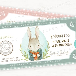 Printable Easter Bunny Bucks Easter Bunny Dollar Bill Personalize with Corjl Easter Egg Filler Kids Easter Activity Coupon Instant Download