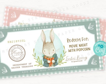 Printable Easter Bunny Bucks Digital Download Easter Bunny Dollar Bill Personalize with Corjl Easter Egg Filler Kids Easter Activity Coupon