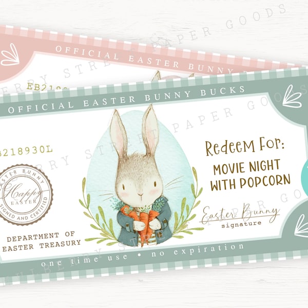 Printable Easter Bunny Bucks Easter Bunny Dollar Bill Personalize with Corjl Easter Egg Filler Kids Easter Activity Coupon Instant Download