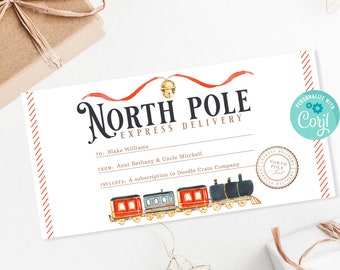 Printable and Editable North Pole Express Delivery Gift Certificate, Instant Download Christmas Gift Certificate, Personalize with Corjl