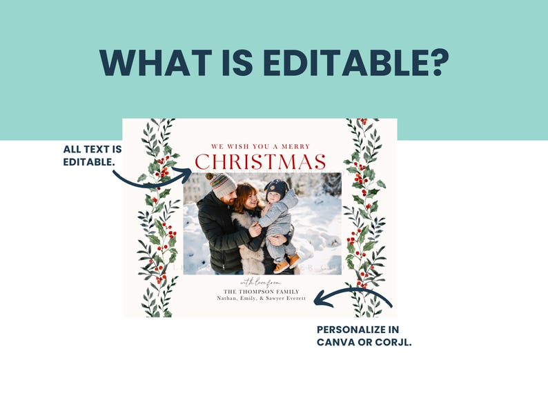 Editable Christmas Photo Card Printable Digital Download Christmas Card ...
