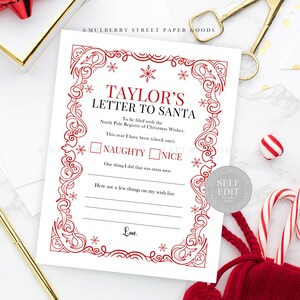 Plantilla de Canva para carta a Papá Noel Todo el texto Editable Carta personalizada para Papá Noel Navidad Imprimible Descarga instantánea Nochebuena Corjl
