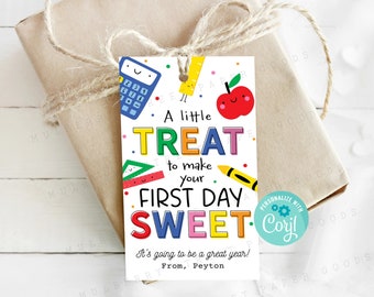 A Little Treat to Make the First Day Sweet Gift Tag, First Day of School Tag, Teacher, Student, Classmate, Back to School Tag Printable