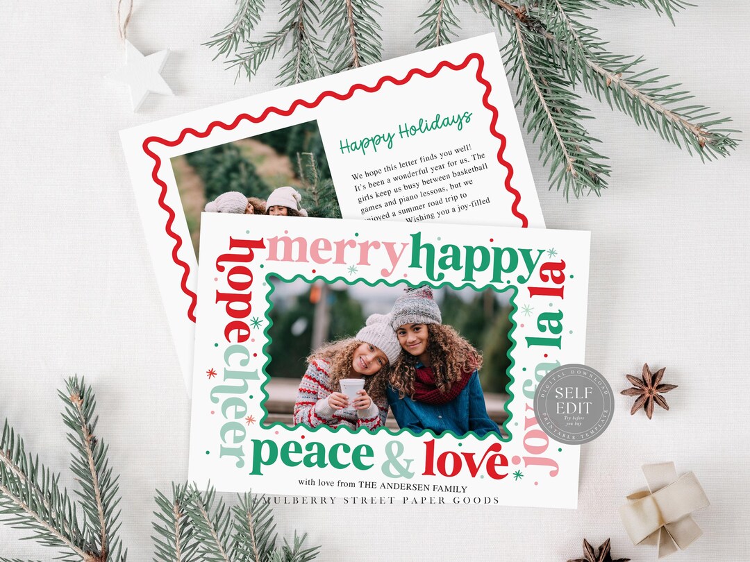 Editable Christmas Card Printable Digital Download Bright Modern Photo ...