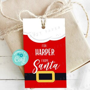 Etiqueta de presente de Papai Noel para impressão, etiqueta de presente de Natal editável, etiqueta de presente de Papai Noel personalizada, imprima a sua própria, edite com Corjl