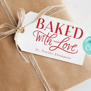 Etiqueta de regalo imprimible Baked with Love, etiqueta de regalo de Navidad personalizable, Corjl, GT125