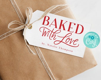 Printable Baked with Love Gift Tag, Customizable Christmas Gift Tag, Corjl, GT125