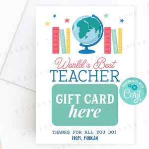 Cartão de agradecimento para o melhor professor do mundo para impressão, porta-cartão-presente de agradecimento ao professor para download instantâneo, editável com Corjl