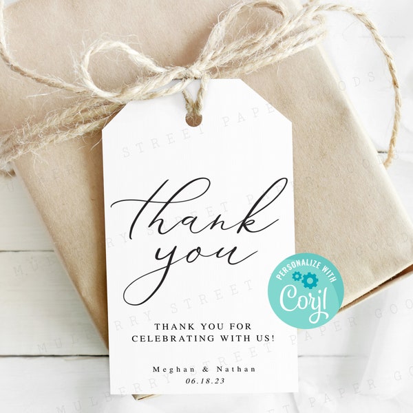 Printable Thank You Favor Gift Tag, Instant Download Elegant Thank You Gift Tag, Editable with Corjl, Wedding Favor Tags, Shower Tag