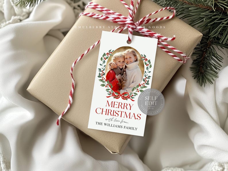 Editable Christmas Photo Gift Tag Printable Digital Download Watercolor ...