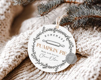 Editable Fall Bakery Label Printable Gift Tag Digital Download Thanksgiving Gift Custom Cottage Food Round Label Canva Template Corjl