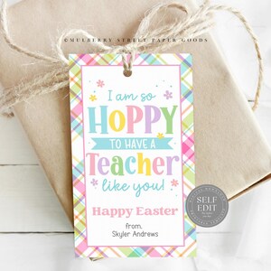 Leraar Pasen-cadeautag afdrukbare Instant Download Gepersonaliseerde paascadeautag voor leraar Hoppy Easter-tag Teacher Appreciation PDF Corjl