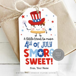 4th of July S'mores Gift Tag Printable Fourth of July Smores Treat Tag Instant Download Independence Day Party Favor Tag Canva Template