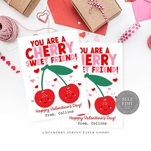 Cherry Valentine Card Printable Instant Download Cherry Sweet Friend Classroom Valentine Teacher Gift Valentine&#39;s Day Party Favor Corjl