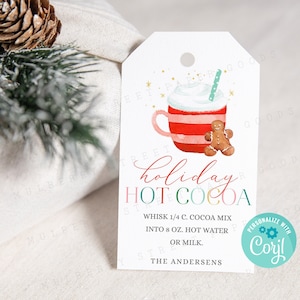 Printable Holiday Hot Cocoa Gift Tag, Editable Holiday Hot Chocolate Treat Tag, Editable Christmas Hot Chocolate Tag, Personalize with Corjl