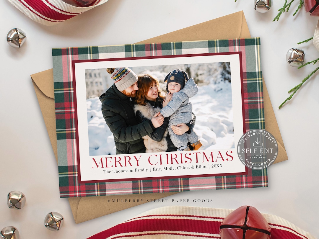 Editable Christmas Photo Card Printable Digital Download Red Green ...