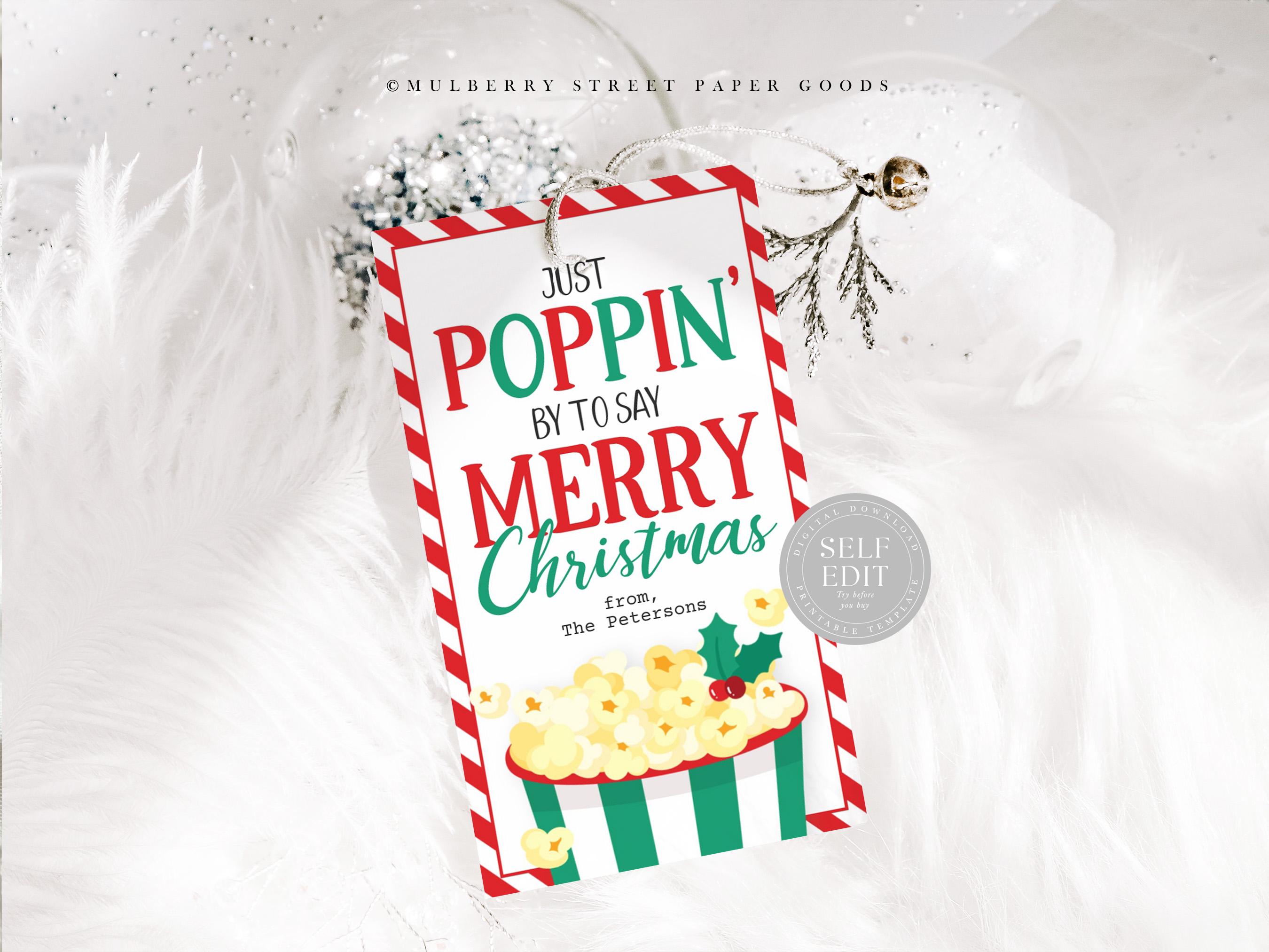 Christmas Popcorn Gift Tag, Holiday Popcorn Treat Bag Tag Printable ...