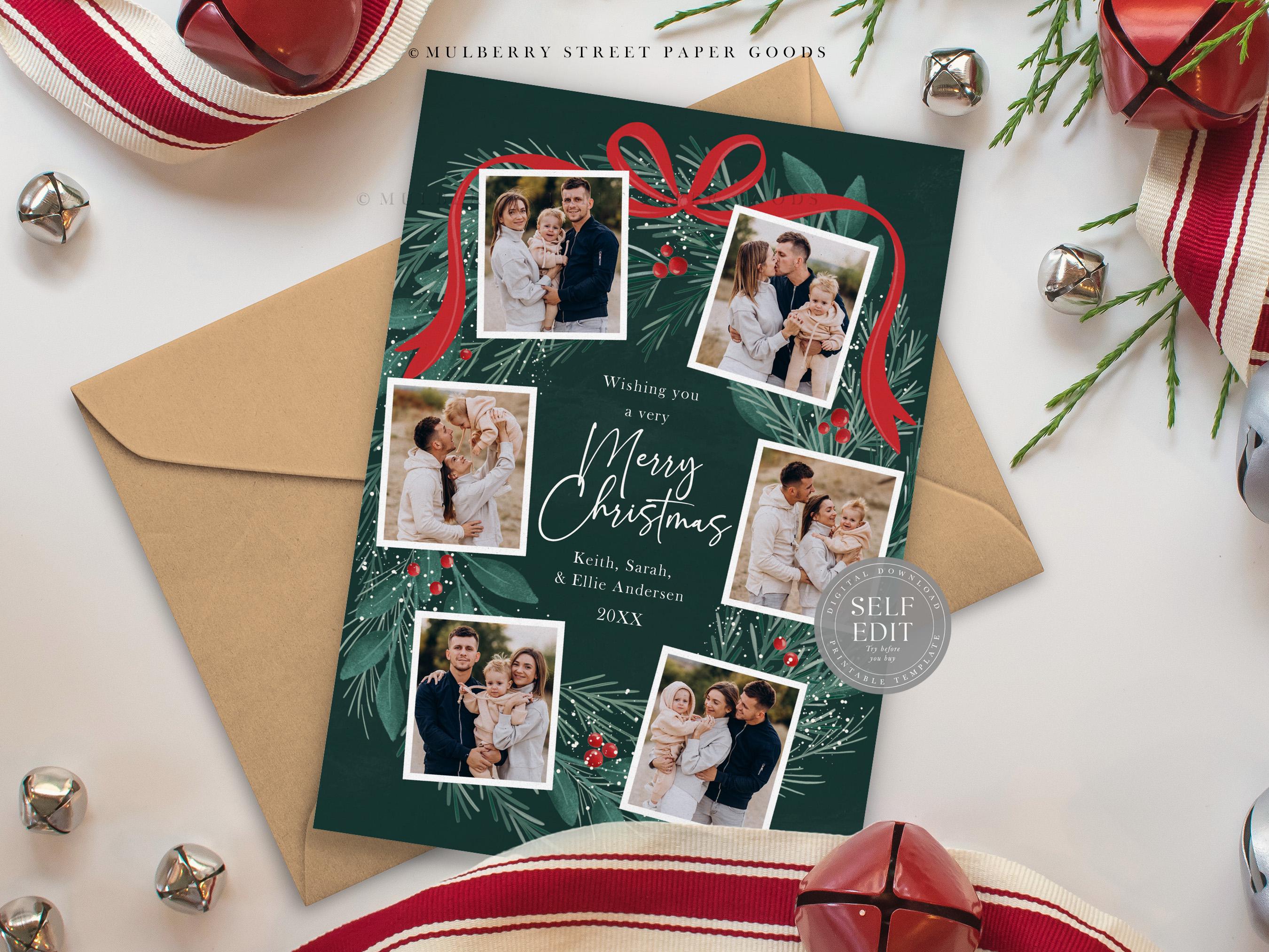 Editable Christmas Card Printable Digital Download Watercolor Red Green ...