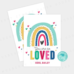 Afdrukbare kleurrijke regenboog You Are Love-cadeaukaartje, je bent zo geliefd Afdrukbare kaart, Valentijn, babycadeau, label feestbedankje, verjaardagslabel
