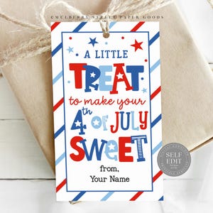 Fourth of July partij gunst cadeaukaartje Canva sjabloon afdrukbare 4 juli cadeaukaartje Sweet Treat cadeaukaartje afdrukbare Instant Download Corjl