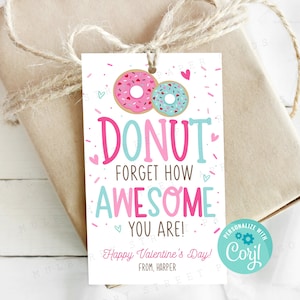 Donut Valentinstag Geschenkanhänger Printable Kids Klassenzimmer Valentinstag Geschenkanhänger PDF Corjl