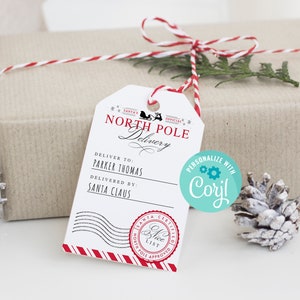 Afdrukbaar cadeaukaartje van de kerstman, kerstmantag direct downloaden, bewerkbare levering op de noordpool, Corjl