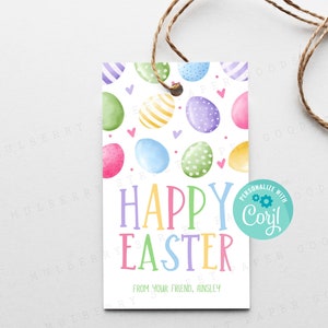 Printable Happy Easter Eggs Gift Tag, Instant Download Easter Tag, Personalize with Corjl, Easter Treats Gift Tag