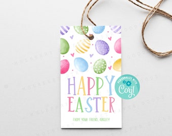 Printable Happy Easter Eggs Gift Tag, Instant Download Easter Tag, Personalize with Corjl, Easter Treats Gift Tag