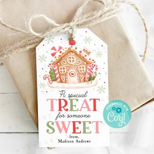 Printable Christmas Treat for Someone Sweet Gift Tag, Gingerbread House Christmas Treat Tag, Sweet Treat Holiday Gift Tag, Edit with Corjl