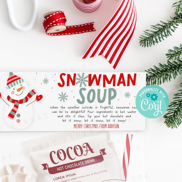 Printable Snowman Soup Bag Topper, Multiple Sizes Included, Stocking Stuffer, Teacher, Coworker, Employee Gift, Christmas Hot  Chocolate