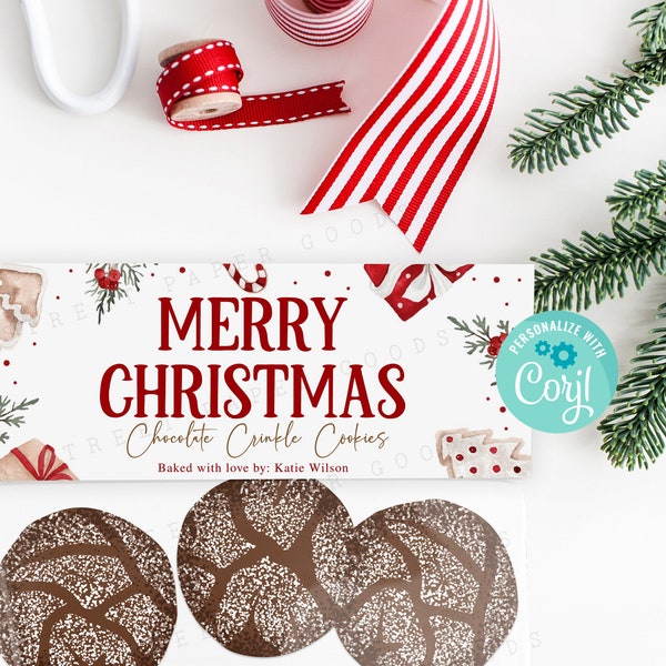 All Text Editable Christmas Cookie Bag Topper Printable, Holiday Cookies Label, Christmas Cookie Party Favor Treat Topper, Edit with Corjl