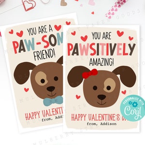 Druckbare Welpen Hund Valentinstag Karten Kinder Klassenzimmer Welpen Valentine Vorlage Süßer Hund Bearbeitbare Valentinstag Karte Sofortiger Download Corjl