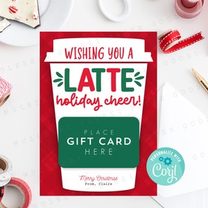 Afdrukbare kerstkoffie cadeaukaarthouder, latte vakantie Cheer-cadeaukaart, leraar, werknemer, klant, collega, personaliseren met Corjl