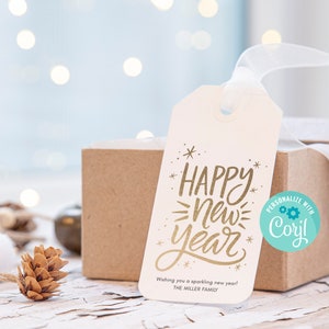 Etichetta regalo di Capodanno stampabile, etichetta regalo di Capodanno con download immediato, etichetta di Capodanno personalizzata, modifica con Corjl