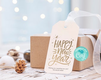 Printable Happy New Year Gift Tag, Instant Download New Year Favor Tag, Personalized New Year Tag, Edit with Corjl