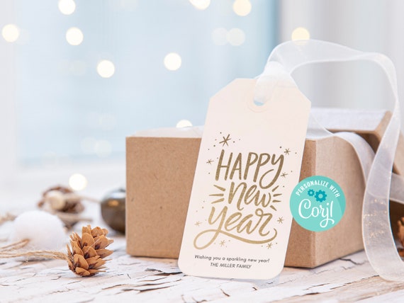Printable Happy New Year Gift Tag, Instant Download New Year Favor Tag, Personalized New Year Tag, Edit with Corjl