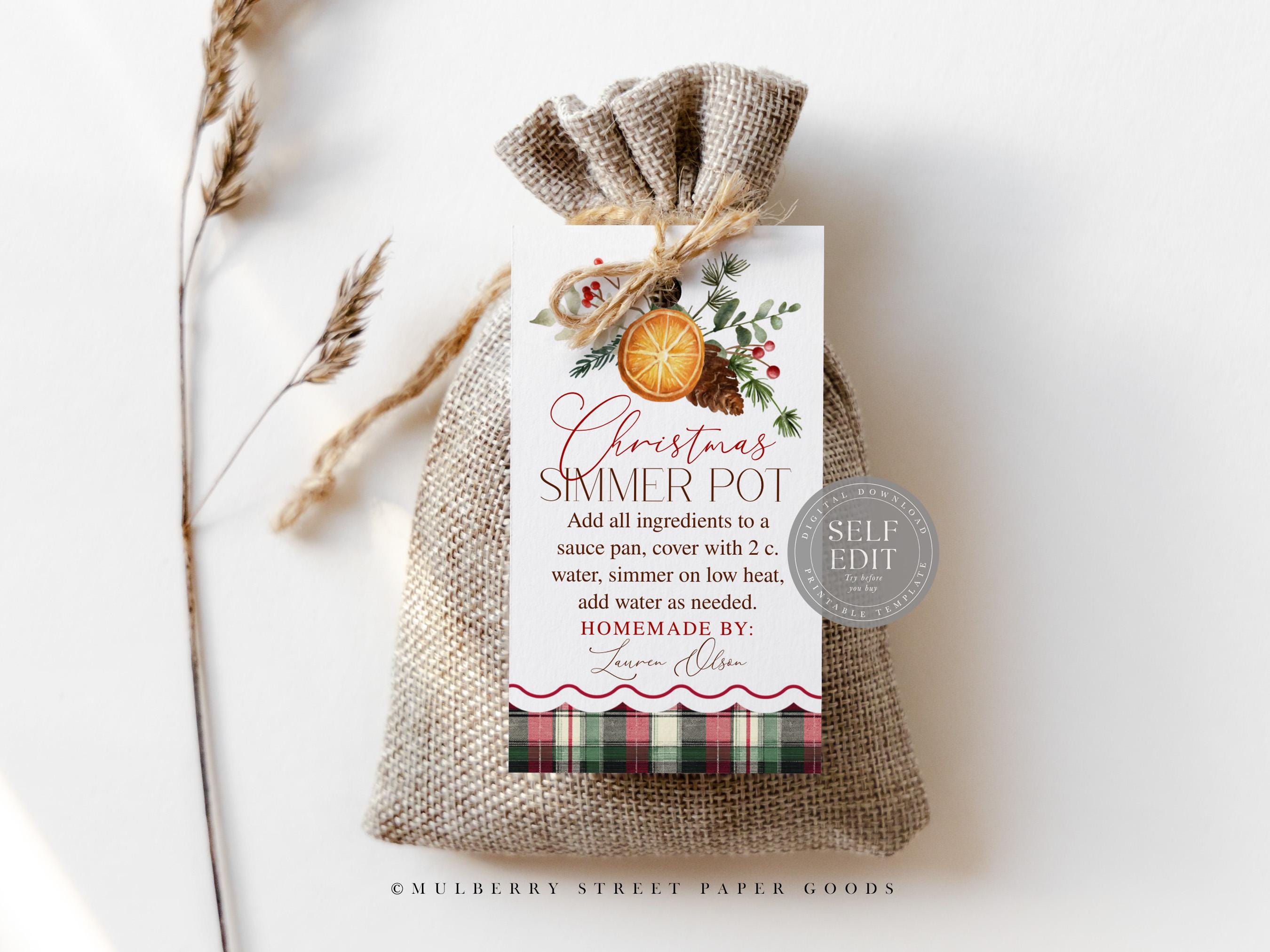 Editable Christmas Simmer Pot Gift Tag Printable Digital Download ...